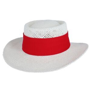 CTM Unisex White Straw Gambler Hat with Hatband